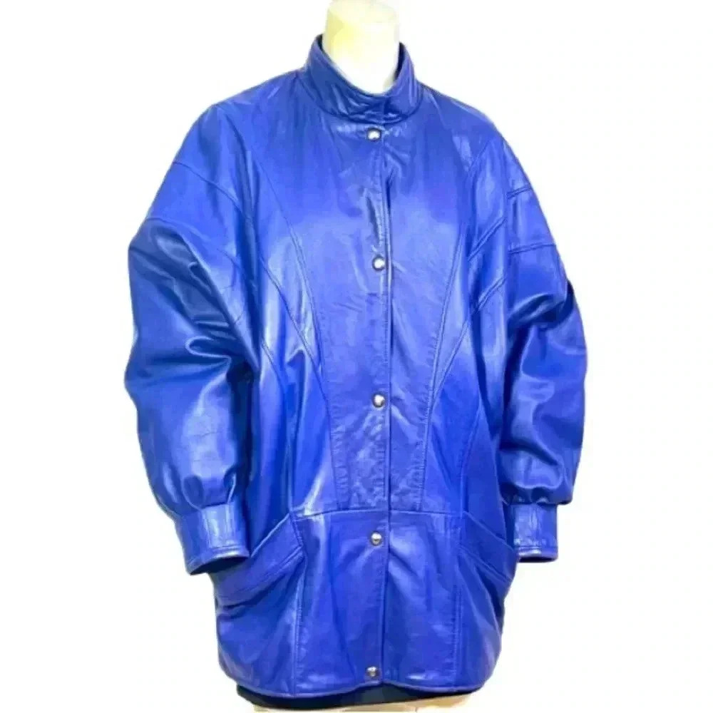 VINTAGE  Cuir Fin Purple Leather Coat Size M